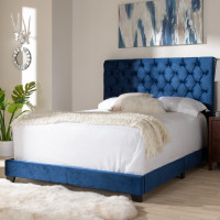 Baxton Studio Candace-Navy-Full Candace Luxe and Glamour Navy Velvet Upholstered Full Size Bed
